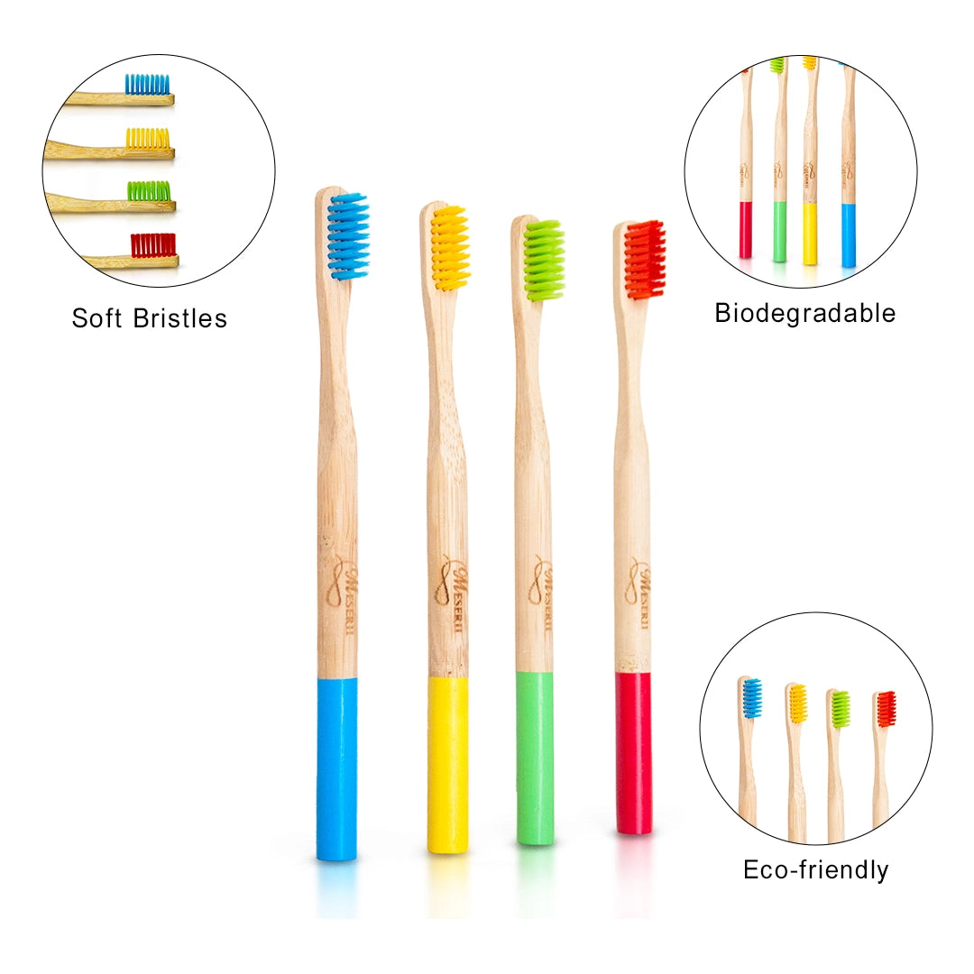 Durable 19cm bamboo toothbrushes with soft bristles, set of 4 - meserii.com