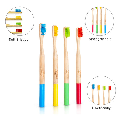 Durable 19cm bamboo toothbrushes with soft bristles, set of 4 - meserii.com