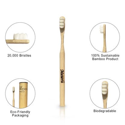 20,000 soft nano bristles bamboo toothbrush, beige - meserii.com
