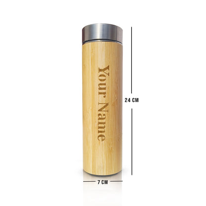 Eco-chic personalized bamboo bottle, 500ml, maintains beverage temperature for hours