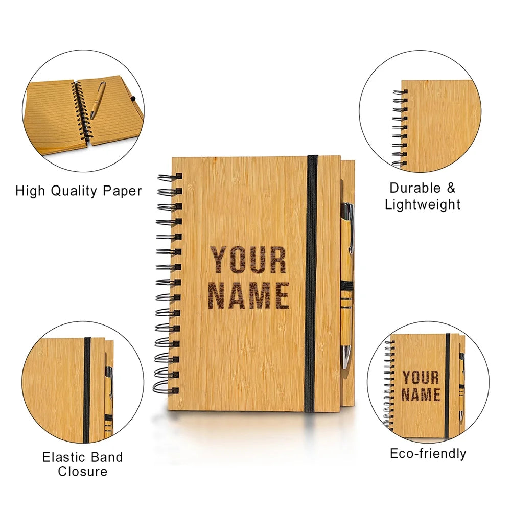 Custom Engraved Bamboo Notebook & Pen Set