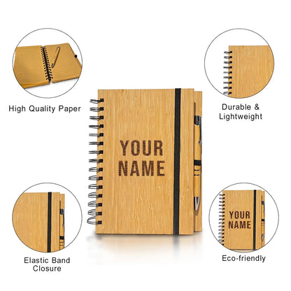 Custom Engraved Bamboo Notebook & Pen Set