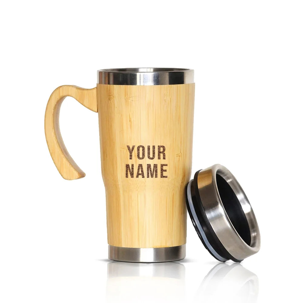 Custom engraved bamboo coffee cup